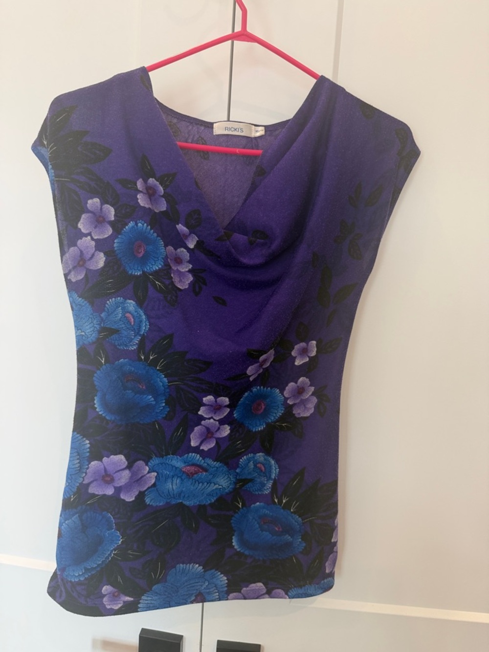Ricki's Purple Floral Cowl Neck Top with Blue Flowers